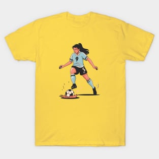 90s Nostalgia Minimalist Girl Kicking Football | Women's Soccer Enthusiast Design T-Shirt